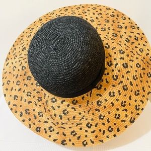 Vintage Liz Claiborne Fashion Summer Straw Hat with Leopard Print